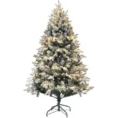 HOMCOM Kerstboom met sneeuw met led verlichting Ø116 180 cm metalen voet