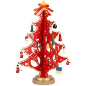 Springos Kerstboom | Bouwpakket | Ornamenten | Rood | 29 Cm | Hout