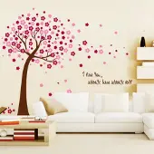 AA Commerce Fleurige Boom Met Takken Muursticker - Roze