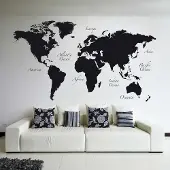 Crearreda – Muursticker – Wereldkaart – Zwart - (GROOT 240 x 140 cm)