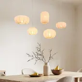 LumenXL Stoffen hanglamp Canvas met 5 lichtpunten - warm beige met roze ondertoon