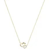 New Bling - 9NBG-0957 - 14K geelgouden ketting – 2 open hartjes – met zirkonia
