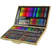 Lean Toys Houten Verfset 180 Delen - Kunstschilders Set voor Kinderen in Koffer - Tekenset met Stiften, Krijtjes en Verf - Creatief Cadeau voor Jongens en Meisjes - 180-delige set -