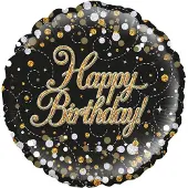 Oaktree Folieballon Happy Birthday Sparkle zwart goud - 18 inch-43 cm.Holograpic