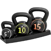 SPORTNOW Kettlebell set 3 stuks met onderlegger - Kettlebells - Gewichten - Krachttraining fitnessset - Zwart