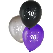 Partyxplosion Leeftijd ballon 40 per 6 metallic zwart zilver paars 12 inch