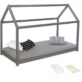 Homestyle4u Kinderbed 80x160 cm - Vloerbed - Huisbed met matras - Grijs