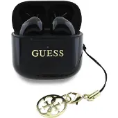 GUESS TWS-oordopjes met glanzende afwerking. Klassiek logo en bedel, zwart