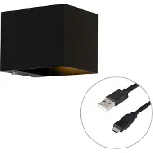 QAZQA Wandlamp zwart incl. LED en touch dimmer oplaadbaar - Joris