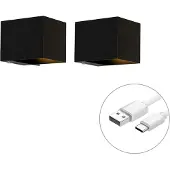 QAZQA Set van 2 wandlampen zwart met dimmer oplaadbaar - Joris