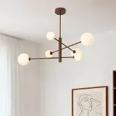 LumenXL Design plafondlamp Sest bruin met melkwit glas - 6-lichts