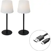 QAZQA Set van 2 zwarte oplaadbare tafellampen 40 cm IP54 - Jude