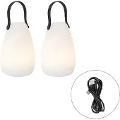 QAZQA Set van 2 tafellampen wit RGBW oplaadbaar IP54 - Pion