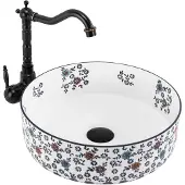 REA Wastafel Stefania Fiori - Rond - Wit, Patroon - 36X36X12Cm