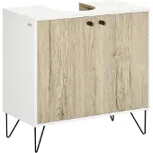 Kleankin Badkamermeubel - Spaanplaat - 60x30x60cm - Wit en Natuurlijk Hout