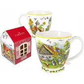 CARMANI Grote Porseleinen Mok "Wiejska Zagroda" - 490ml, Cadeauverpakking