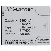 123accu Kazam KAX55 / KAX55-BKBAK007752 accu (2600 mAh, huismerk)