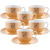 Florina 6x Porseleinen Kopjes met Schotels Vlekken Oranje 240ml