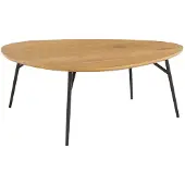 Sweeek - Afgeronde driehoekige salontafel eikeneffect met zwarte metalen poten - ezia