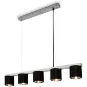 Briloner Hanglamp, 5 lichtpunten, hoogte x lengte 136x11 cm, zilver/zwart, stoffen kap, buitenkant zwart, binnenkant zilverkleurig