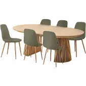 Ebuy24 Osaka eethoek 1 eettafel eikenfineer en 6 stoelen donkergroen.