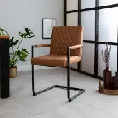 Dimehouse Industriële Eetkamerstoel Cognac Microvezel Stof Dean - Met Armleuningen - Stof - Industrieel