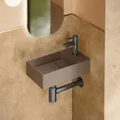 Saniclear Itsie fonteinset mat taupe met rechte kraan in gunmetal