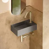 Saniclear Itsie fonteinset mat antraciet met gebogen kraan in geborsteld messing
