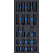 Bgs Accessoires voor gereedschapskoffers, Werkplaatswagen inzetstuk 1/3: Power sockets hexagon 12,5 mm (1/2") 10 - 24 mm ...