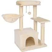 Lionto kattenkrabpaal 85 cm, zacht pluche & met meerdere ligplekken, beige