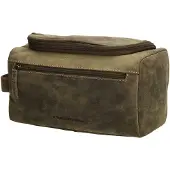 Hide & Stitches Idaho Toilettas Dames - Reisetui met handvat - Reisorganizer van 100% Leder - Olijfgroen