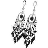 Behave oorbellen zilverkleur met zwarte details 11,5 cm – elegante boho stijl