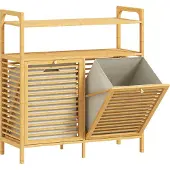 4Goodz Bamboe wasmand 82 liter met 2 los kantelbare wasmanden -