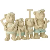 J-Line decoratie Beer Strandfamilie - polyresin - beige/lichtblauw