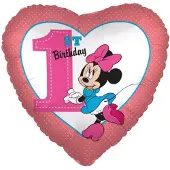 Amscan Minnie Mouse folieballon 1e verjaardag hartvormig 43 cm