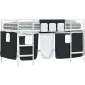 vidaXL Bunkbed voor kinderen met gordijnen Wit en Zwart 107 x 203 cm