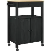 vidaXL Keuken Trolley MONZA Zwart 60 x 40 x 88,5 cm Massief vurenhout