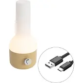 QAZQA Buiten tafellamp goud met wit incl. LED oplaadbaar IP44 - Haard