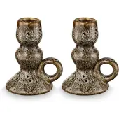 Vtwonen - Set van 2 - Kandelaren - Keramiek - Groen - 9x7x10.5cm