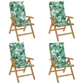vidaXL Verstelbare klapstoelen met kussens, 4 stuks, massief teakhout