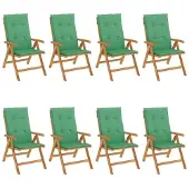 vidaXL Tuinstoelen 8 st verstelbaar met kussens massief teakhout