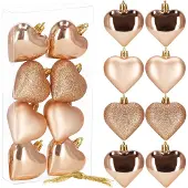 Springos Kerstballen | Rose Goud | Hartjes | 8 Stuks | 7 Cm