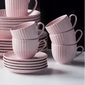 Lubiana Daisy Koffieservies 6 Personen 12 Delig - Roze Porselein