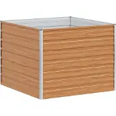 vidaXL Verhoogde plantenbak, lichtbruin, 100 x 100 x 77 cm, verzinkt staal