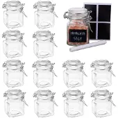 Oak & Steel – 12 Luchtdichte Glazen Kruidenpotjes met Deksel, Kleine Draadbeugelglas, 24 Etiketten en Krijtstiften (Vierkant, 100ml) - Stevig, Handig en Praktisch