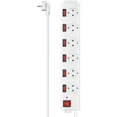 Hama Stekkerdoos met schakelaar - 6-voudig - 1,4m kabel - met overspanningsbeveiliging - Wit