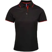 Premier Dames/Dames Coolchecker Contrast Piqué Poloshirt (Zwart/Rood)
