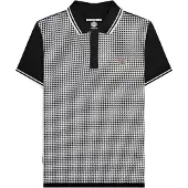 Lambretta Heren SS24 Houndstooth Poloshirt (Zwart, Wit)