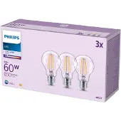 Philips LED lamp E27 | Peer A60 | Filament | Helder | 4000K | 7W (60W) | 3 stuks