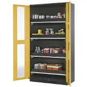 ASECOS Chemicaliënkast, Vleugeldeur met glasplaat, 4 uittrekbare bakken, 1055x520x1950 mm, veiligheid: